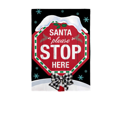 Santa Please Stop Here Applique Garden Flag
