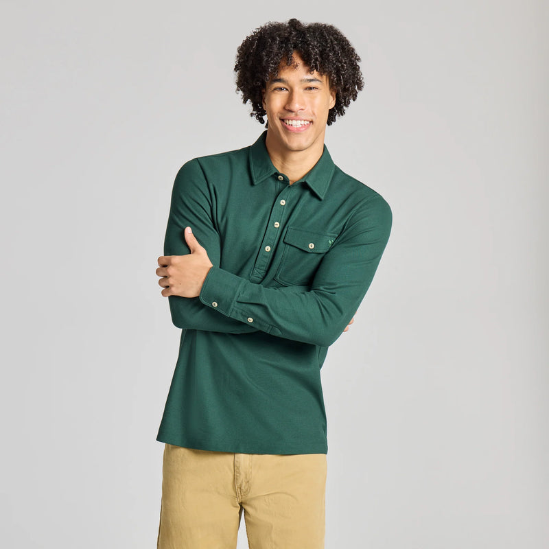 Men's Solid Long Sleeve Pima Cotton Pique Polo