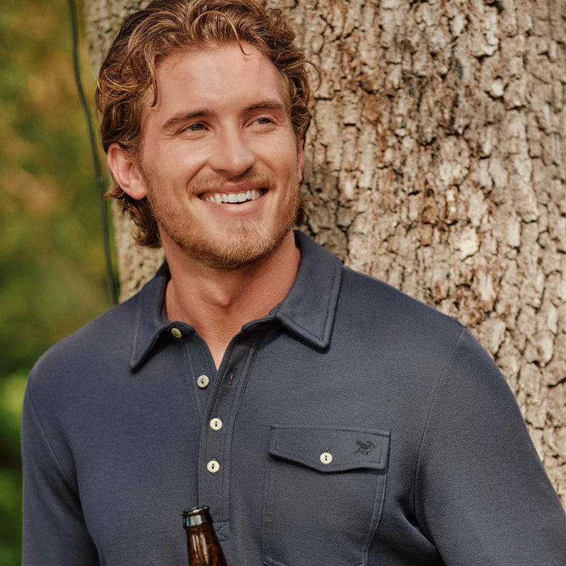 Men's Solid Long Sleeve Pima Cotton Pique Polo