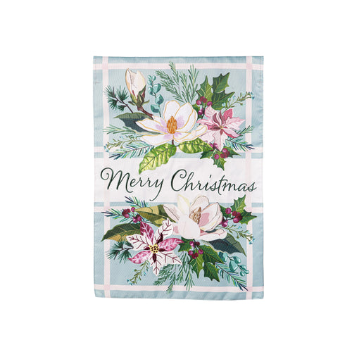 Merry Christmas Floral Applique Garden Flag