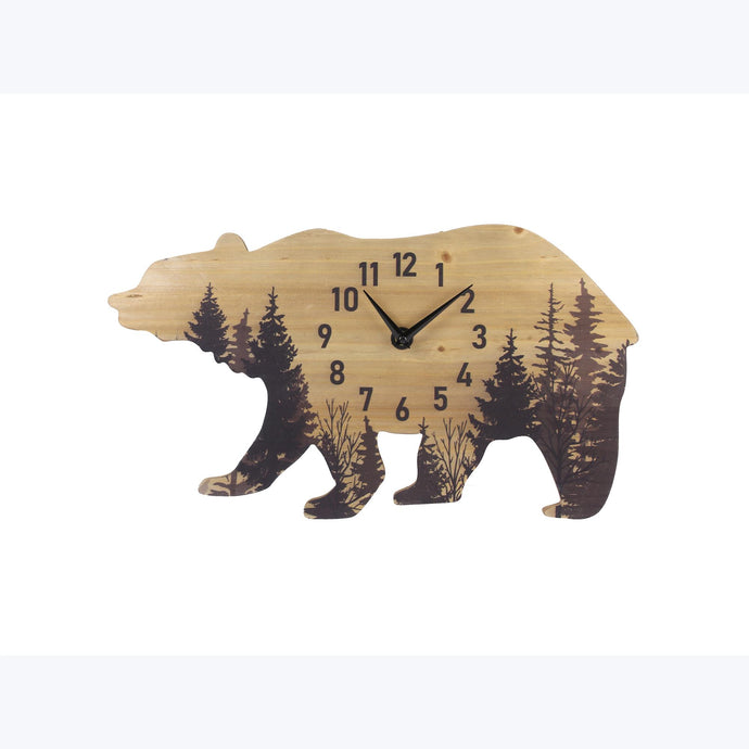 Wood Bear Cutout Wall Clock with Tree Designs