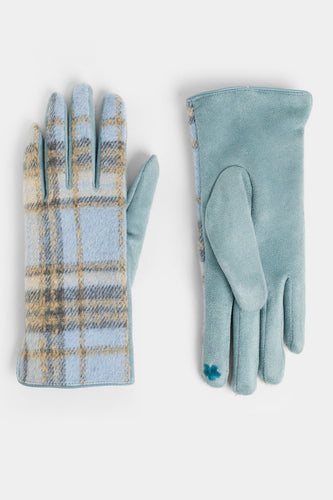 Plaid Touchscreen Gloves - Light Blue Plaid