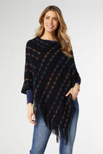 Emily Brushed Poncho with Fringe - Black Multi