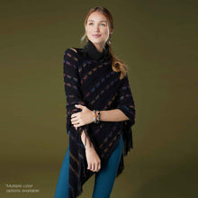 Emily Brushed Poncho with Fringe - Black Multi