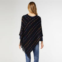 Emily Brushed Poncho with Fringe - Black Multi