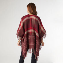 Brooke Plaid Cardigan with Double Fringe - Wine Plaid