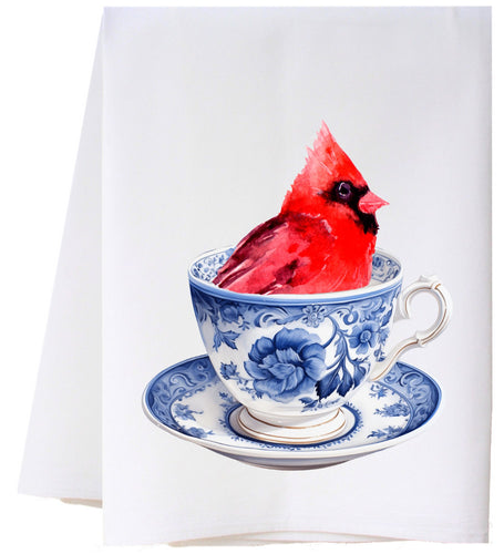 Cardinal In Teacup Flour Sack Towel