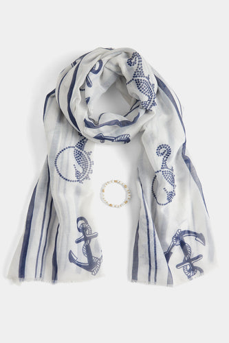 Sail Away Scarf +Bracelet Gift Set - Nautical