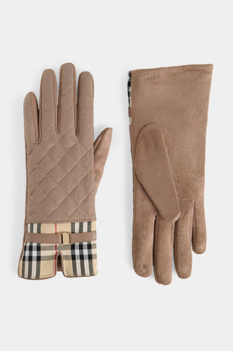 Plaid Puffer Touchscreen Gloves Tan
