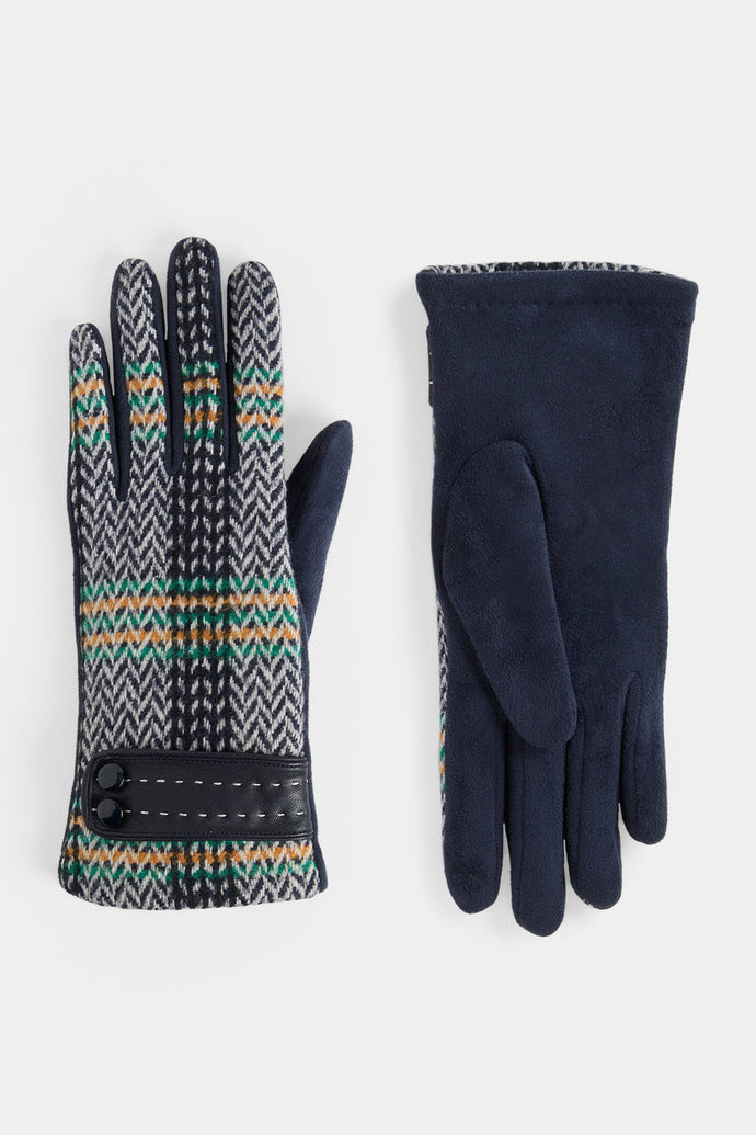 Zig Zag Plaid Touchscreen Gloves Navy