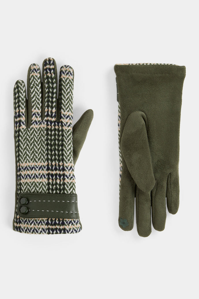 Zig Zag Plaid Touchscreen Gloves Olive