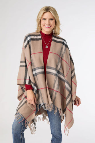 Micayla Brushed Plaid Wrap with Fringe