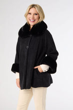 Janara 3/4 Sleeve Button Wrap with Faux Fur Trim - Black