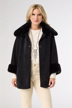 Janara 3/4 Sleeve Button Wrap with Faux Fur Trim - Black
