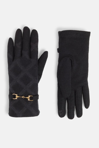 Elegant Checkered Touchscreen Gloves - Black