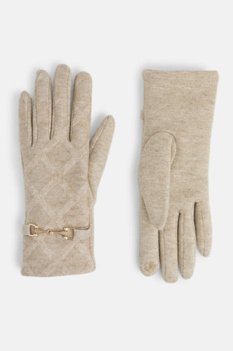 Elegant Checkered Touchscreen Gloves - Tan