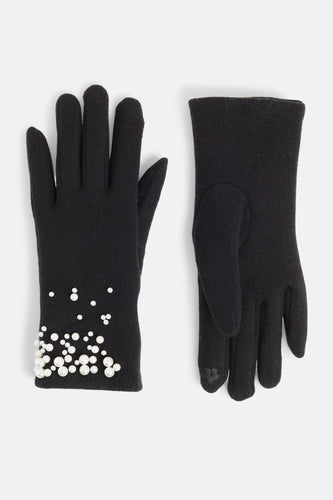 Pearly Wrist Touchscreen Gloves - Black