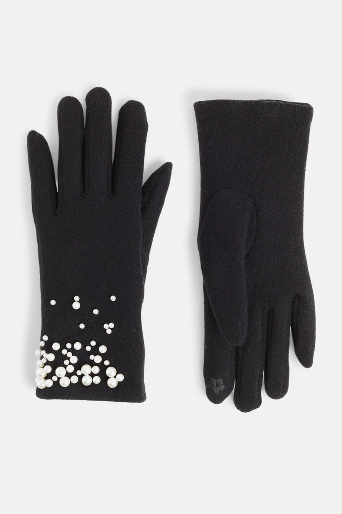 Pearly Wrist Touchscreen Gloves - Black