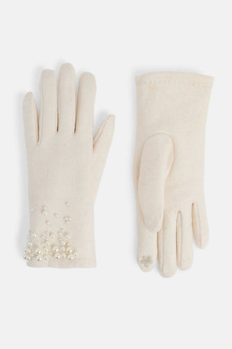 Pearly Wrist Touchscreen Gloves - Winter White
