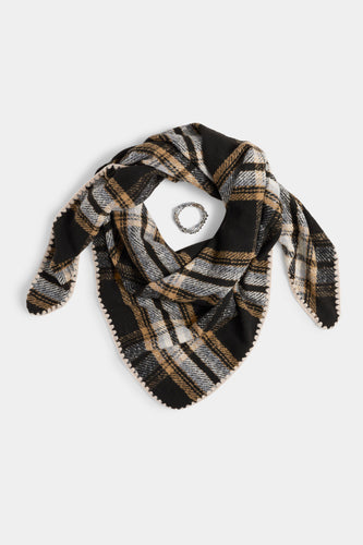 Plaid Triangle Wrap + Bracelet - Black