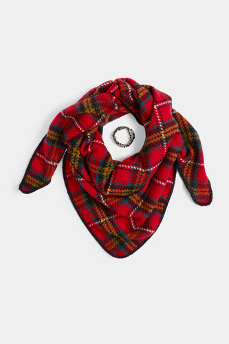 Plaid Triangle Wrap + Bracelet - Red