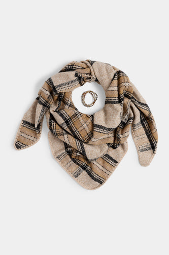 Plaid Triangle Wrap + Bracelet - Tan