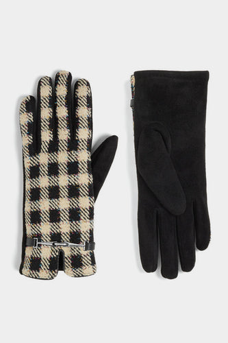 Glitzy Checkered Touchscreen Gloves - Tan Glitz