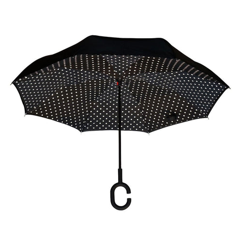 Topsy Turvy Umbrella Black and White Polka Dots