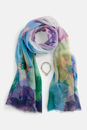 Springtime Scarf + Bracelet - Purple Flowers