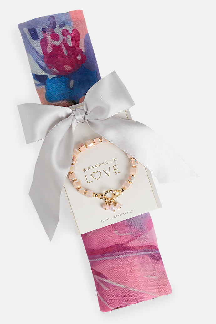 Springtime Scarf + Bracelet - Pink Flowers