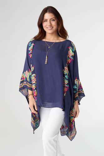 Nia Poncho with Embroidery - Navy