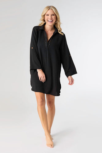 Zola Swim Cover-Up Dress with Adjustable Sleeve - Black