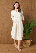 Keira Long Sleeve Dress with Back Button Detail - Natural