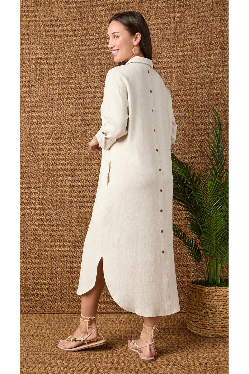Keira Long Sleeve Dress with Back Button Detail - Natural