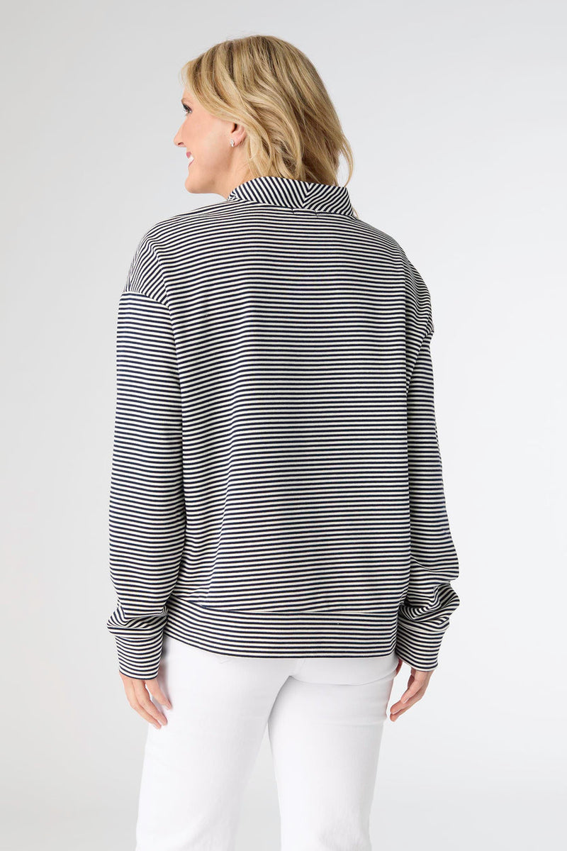 Dixie Long Sleeve Tie Neck Pullover - Navy Stripe