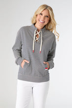 Dixie Long Sleeve Tie Neck Pullover - Navy Stripe