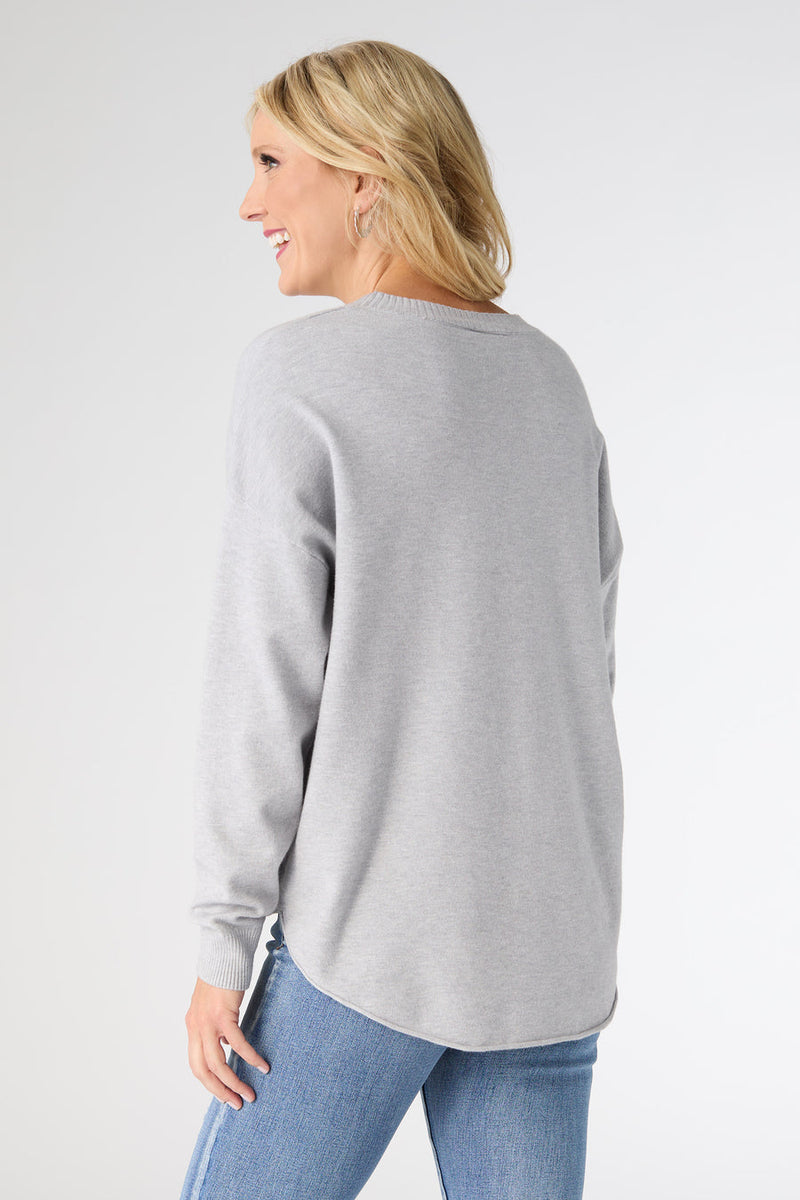 Lightweight Heavenly-Luxe Long Sleeve Sweater with Front Seam - Light Heather Grey
