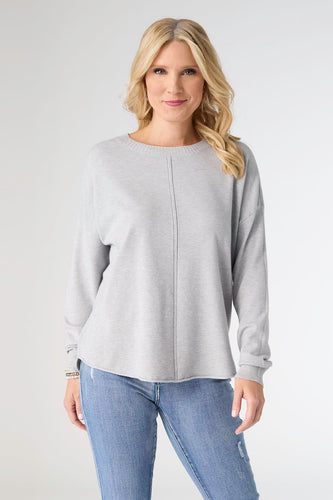 Lightweight Heavenly-Luxe Long Sleeve Sweater with Front Seam - Light Heather Grey
