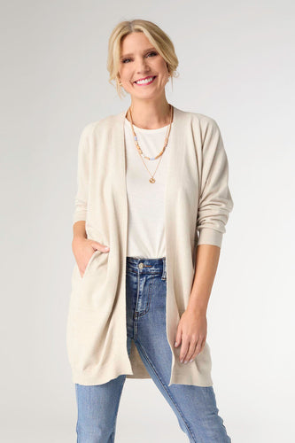 Lightweight Heavenly-Luxe 3/4 Sleeve Cardigan with Pockets - Oatmeal