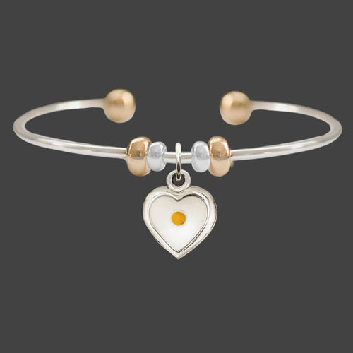 Heart Shaped Mustard Seed Dangling Charm Two Tone Bracelet