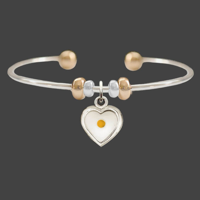 Heart Shaped Mustard Seed Dangling Charm Two Tone Bracelet