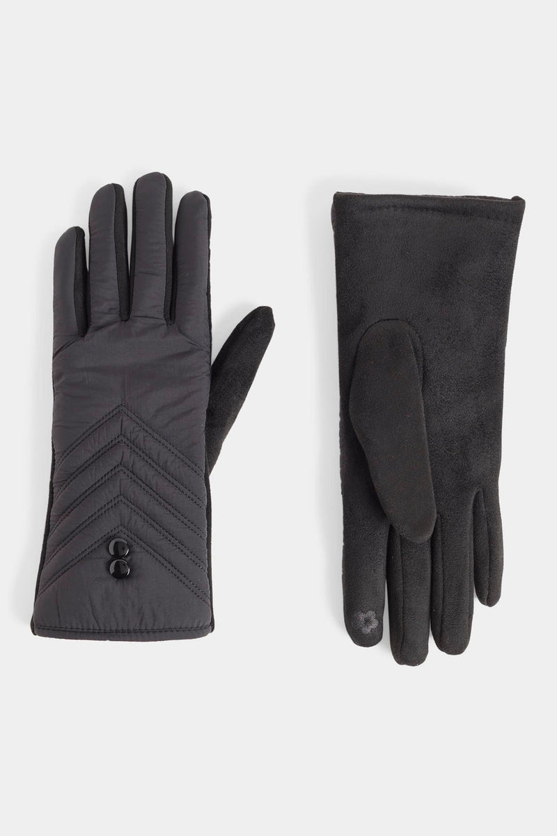 Double Button Touchscreen Gloves - Black
