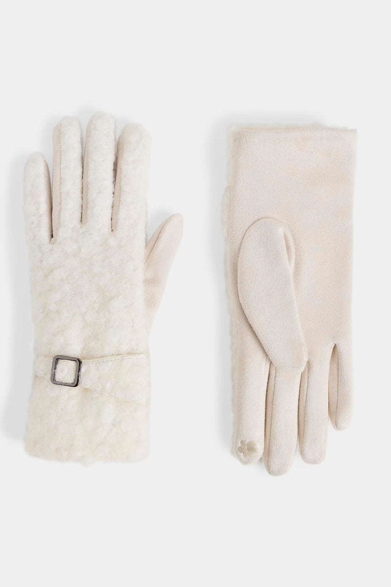 Sherpa Belted Touchscreen Gloves - Winter White