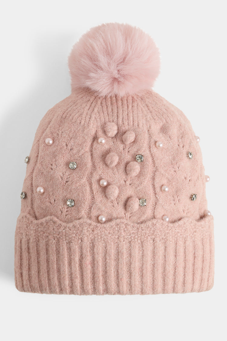 Sweet Scallop Glam Knit Hat - Pink