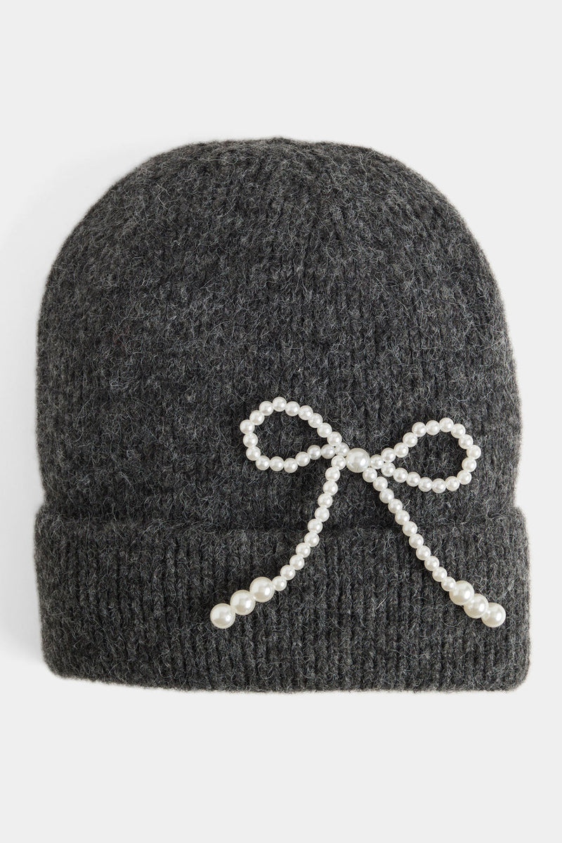 Pearl Bow Hat - Dark Grey