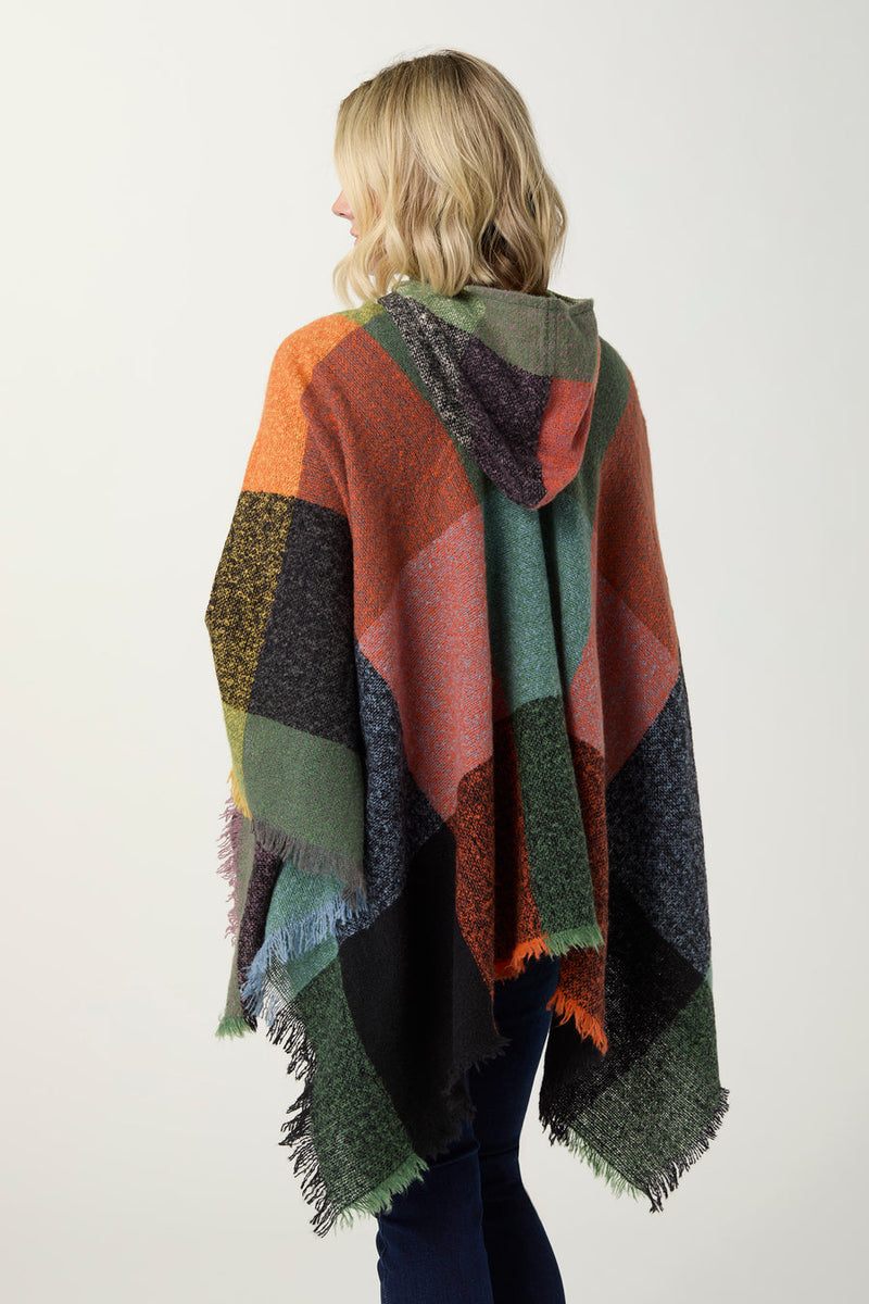 Copacabana Hooded Poncho - Green/Autumn Orange