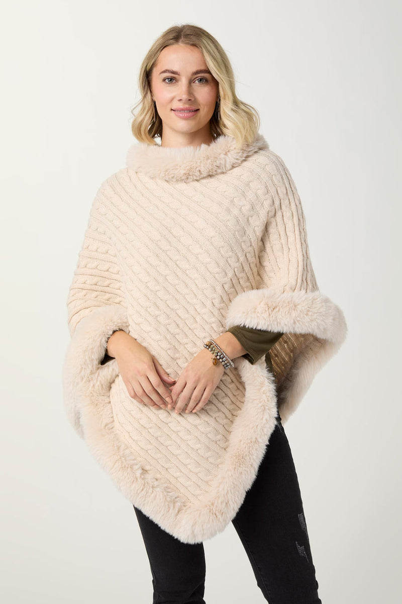 Modena Poncho with Faux Fur Trim - Oatmeal