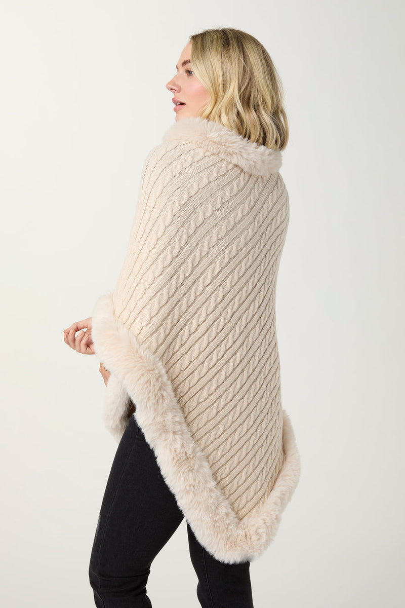 Modena Poncho with Faux Fur Trim - Oatmeal