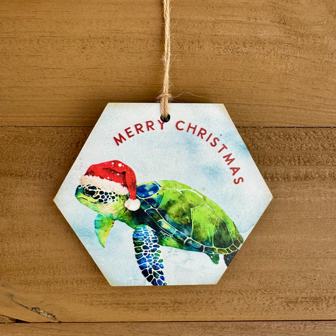 Merry Christmas Santa Turtle Ornament