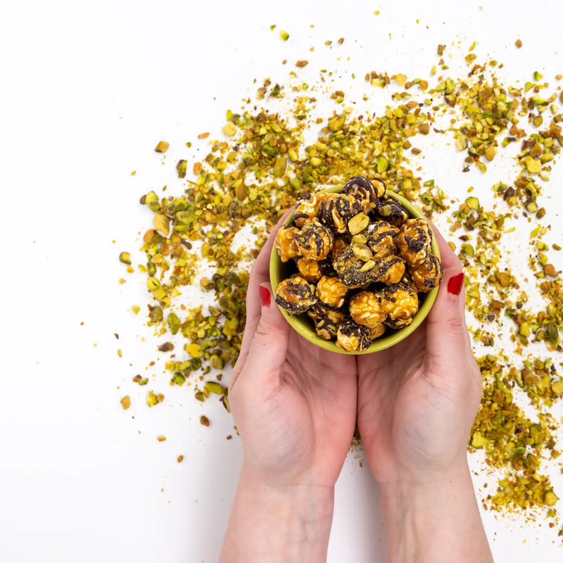 Dark Chocolate Pistachio Cylinder Holiday Popcorn